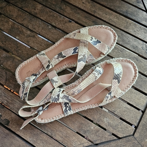 NWOT Madewell the Malia leather espadrille sandals jute soles snake embossed 11 - Picture 2 of 7